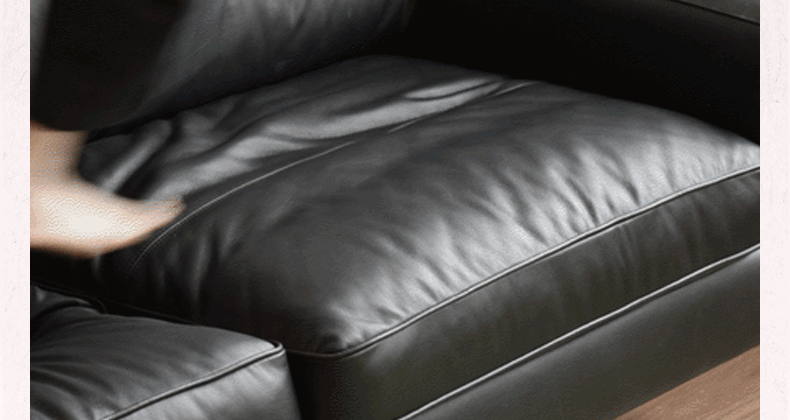 Leather Black High Back Down Straight Sofa.