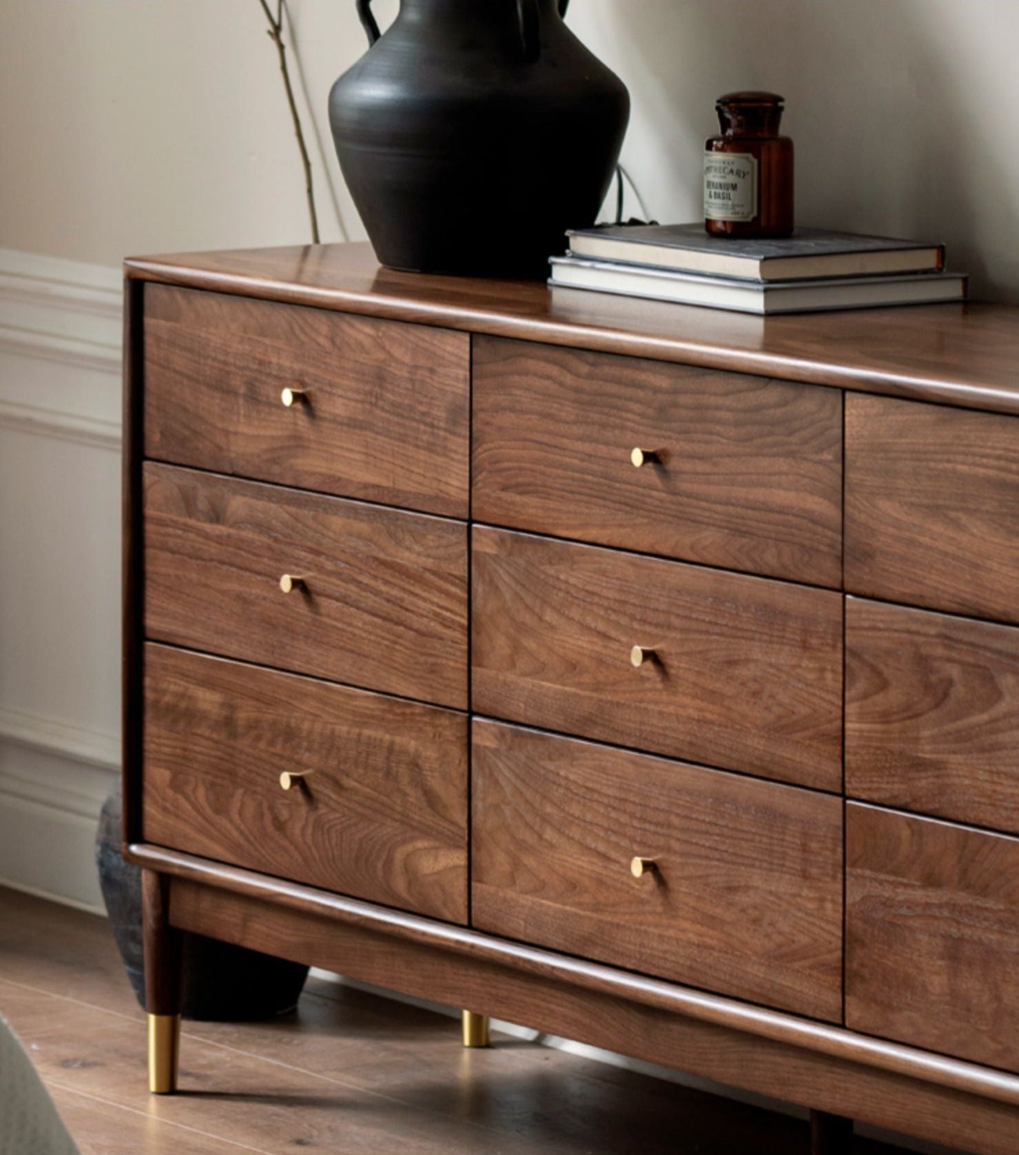 Black Walnut solid wood drawer, modern porch cabinet"
