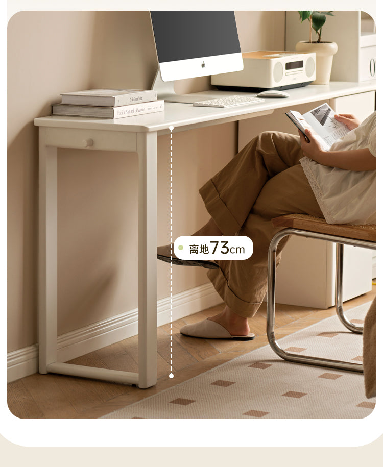 Rubber Wood, Poplar Solid Wood Cream Style Single-Leg Desk