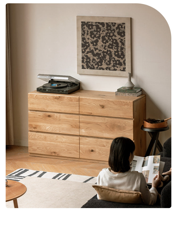 White Oak Solid Wood Wabi-Sabi Style Drawers Cabinet