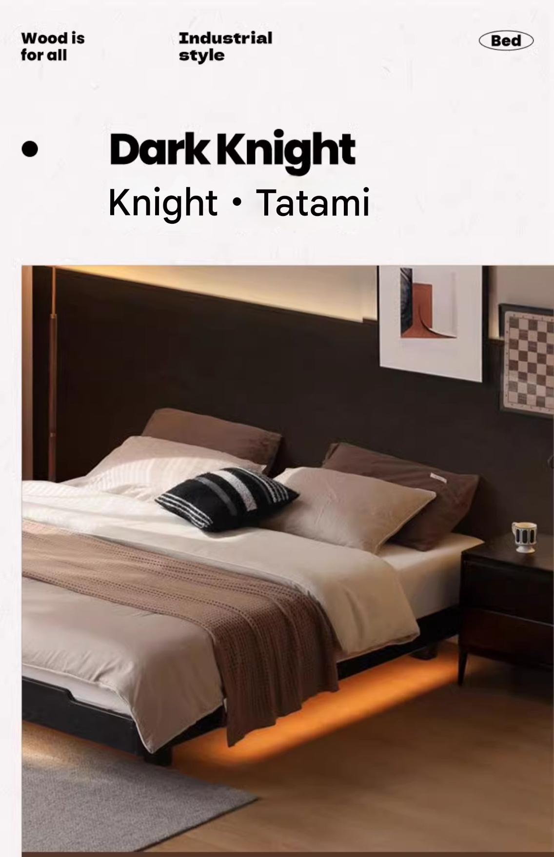 Oak, Rubberwood, Ash Solid Wood Suspended Platform Bed, Headboard-Free Bed Black with Light