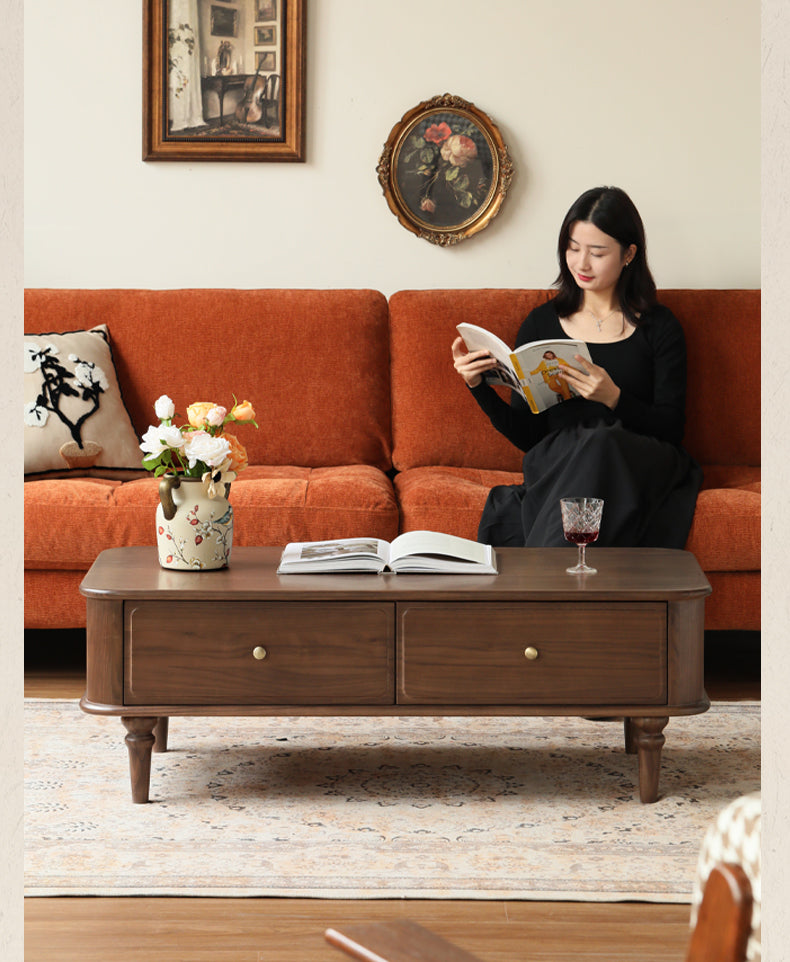 Black Walnut Solid Wood American Retro Coffee Table.