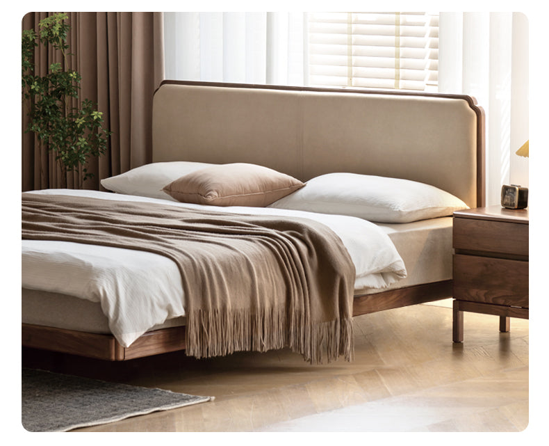 North American Black Walnut, Oak Technical Cloth Organic Leather Soft Suspended Bed