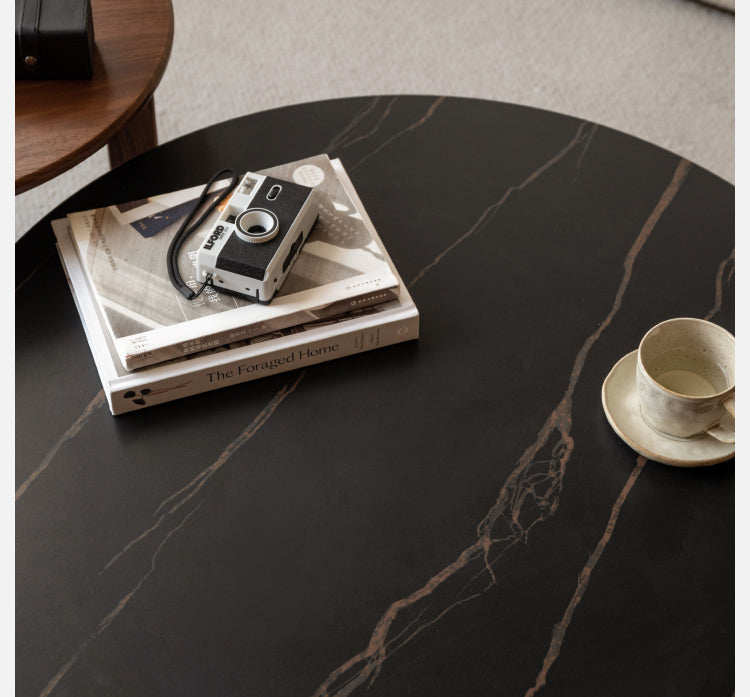Black Walnut Solid Wood Combination Coffee Table Rock Surface