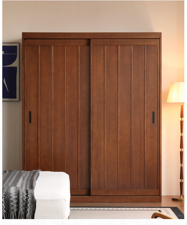 Poplar Solid Wood Wardrobe Retro Sliding Door Wardrobe.