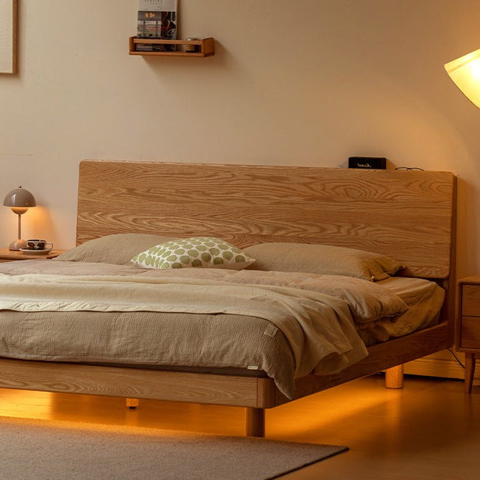 Oak Solid Wood Modern Suspension Bed