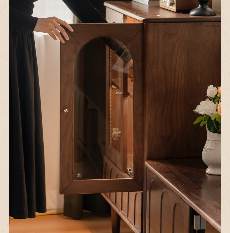 Black Walnut Solid Wood French Retro Side Cabinet