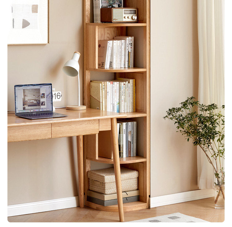 Solid Rubberwood, Oak, Ash Solid Wood Triangle Corner Bookshelf with Multi-Layer Shelving