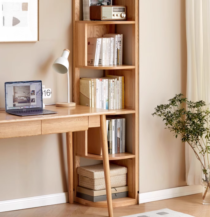 Ash, Oak, Solid RubbberWood Corner Bookshelf