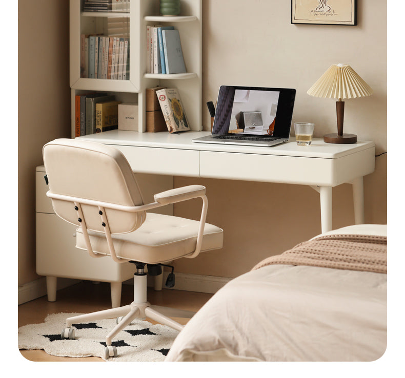 Rubberwood Solid Wood Retractable Desk and Bookshelf