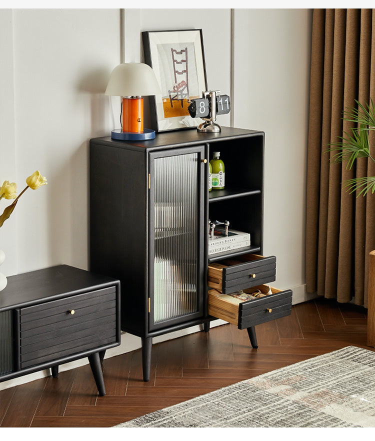Rubber Solid Wood Nordic Black Modern Sideboard