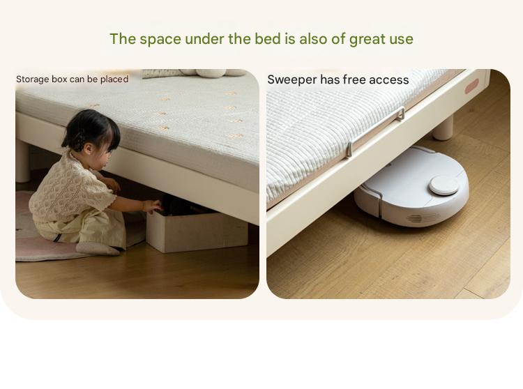 Rubber Solid Wood Cream Style Single Bed.