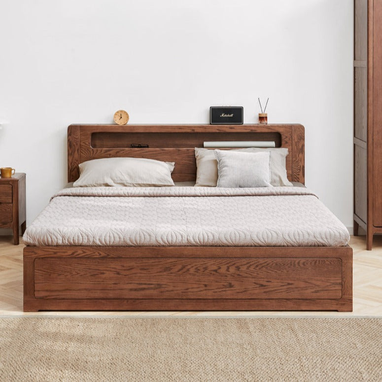 Oak Solid Wood Luminous Storage Box Bed