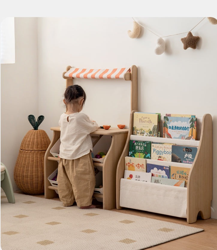 Poplar Solid Wood Kids Book, Toy Combination Storage Rack