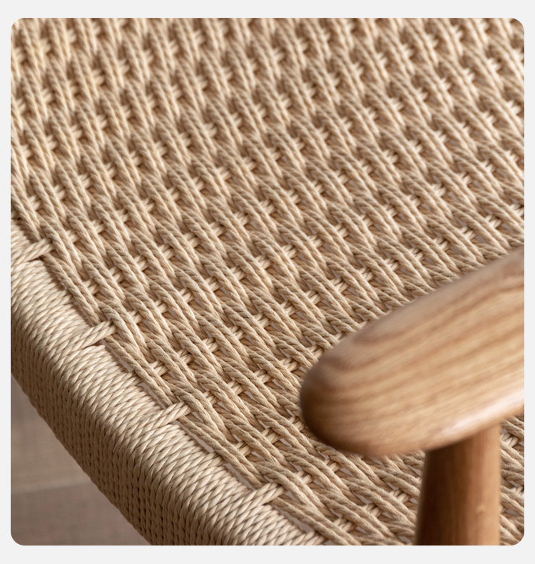 Oak Solid Wood Rope Weaving Chair, Original Wood Leisure Armchair: