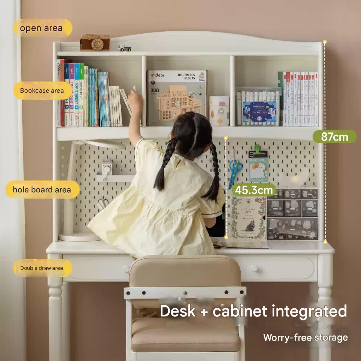 Rubber Solid Wood Cream Style Children's Desk.