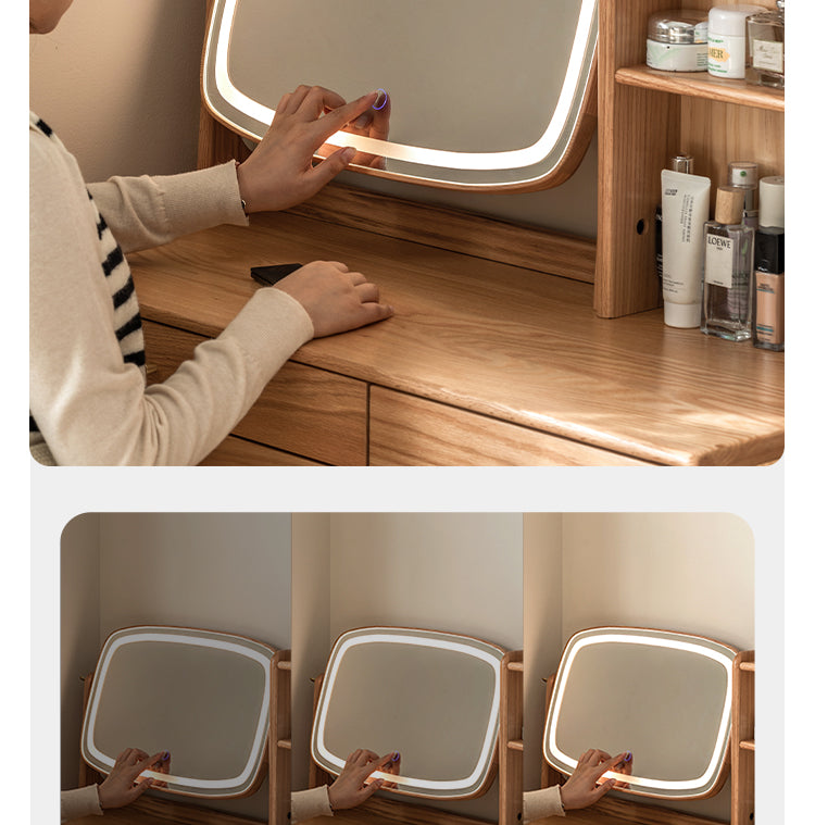 Oak, Ash Solid Wood Dressing Table Lighted Makeup Mirror.