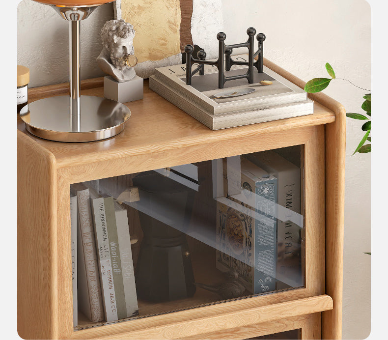 Oak, Ash Solid Wood Flip Door Side Cabinet LED Light