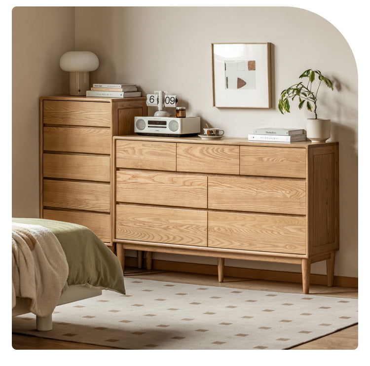 Ash Solid Wood Dresser, Drawer Storage Cabinet