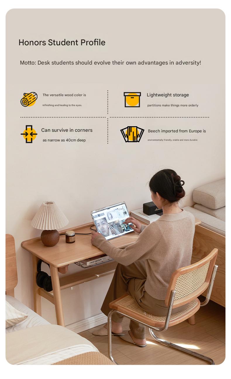 European Beech Solid Wood Ultra Narrow Writing Desk.
