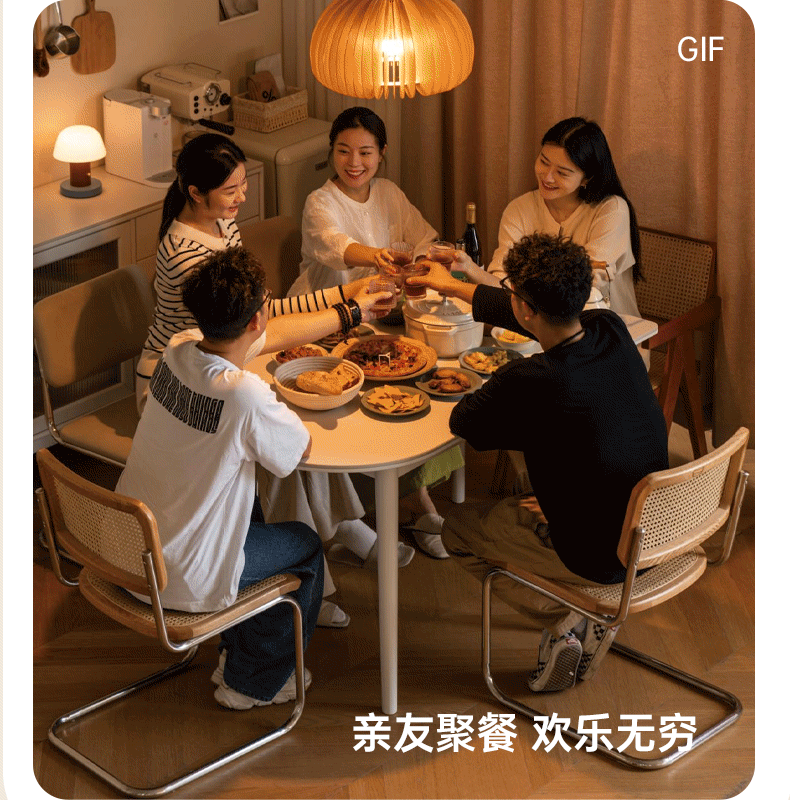 Rubberwood Solid Cream Style Semi-Circular Rock Plate Dining Table