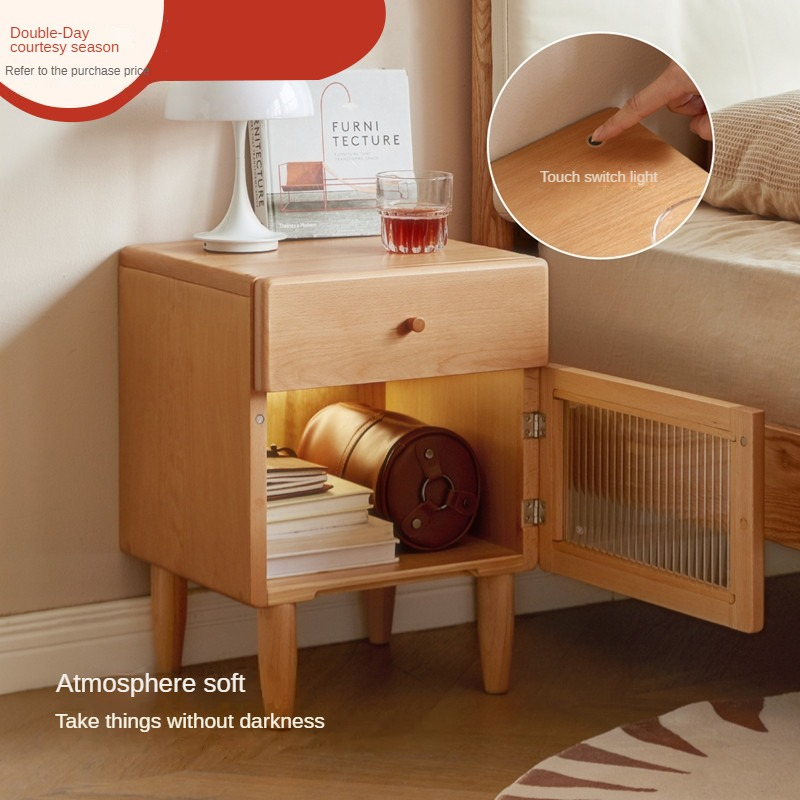 Beech Solid Wood Nightstand With Light