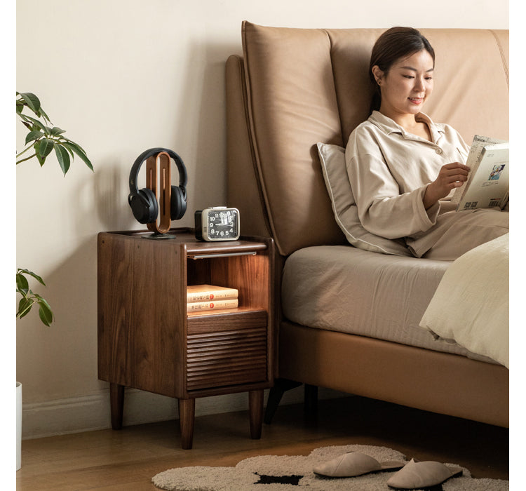 Black Walnut Solid Wood Nightstand Narrow Night Light.