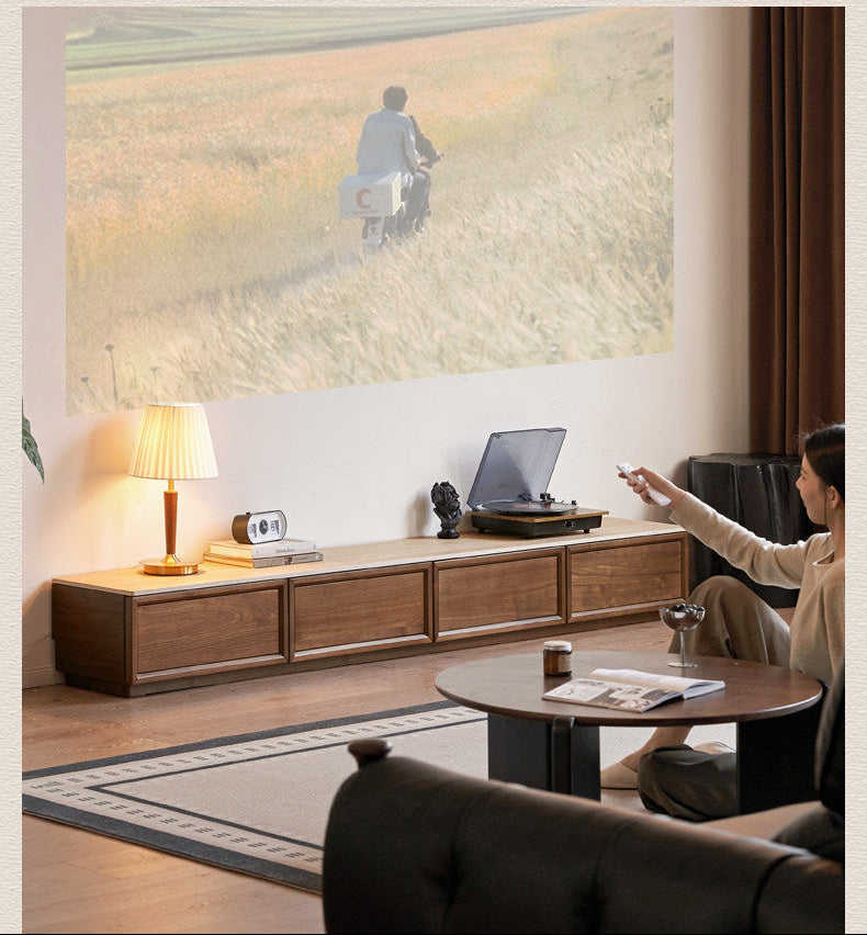 Black Walnut, Oak Solid Wood Floor Standing Antique Slab Design TV Cabinet