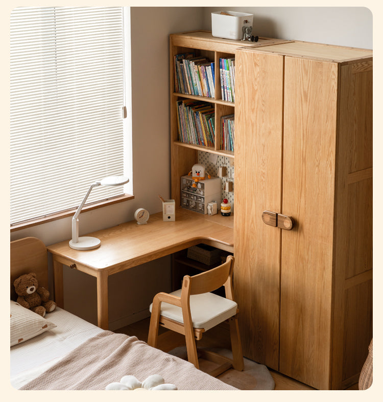 Oak Solid Wood Children's Study Desk, Bookshelf, Wardrobe
