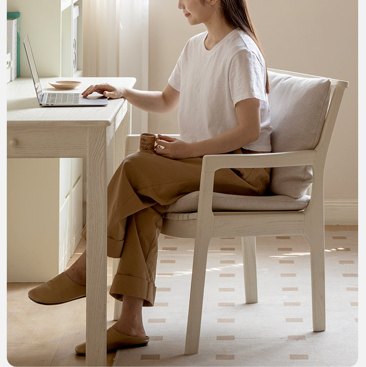Oak Solid Wood Cream Style Study Chair