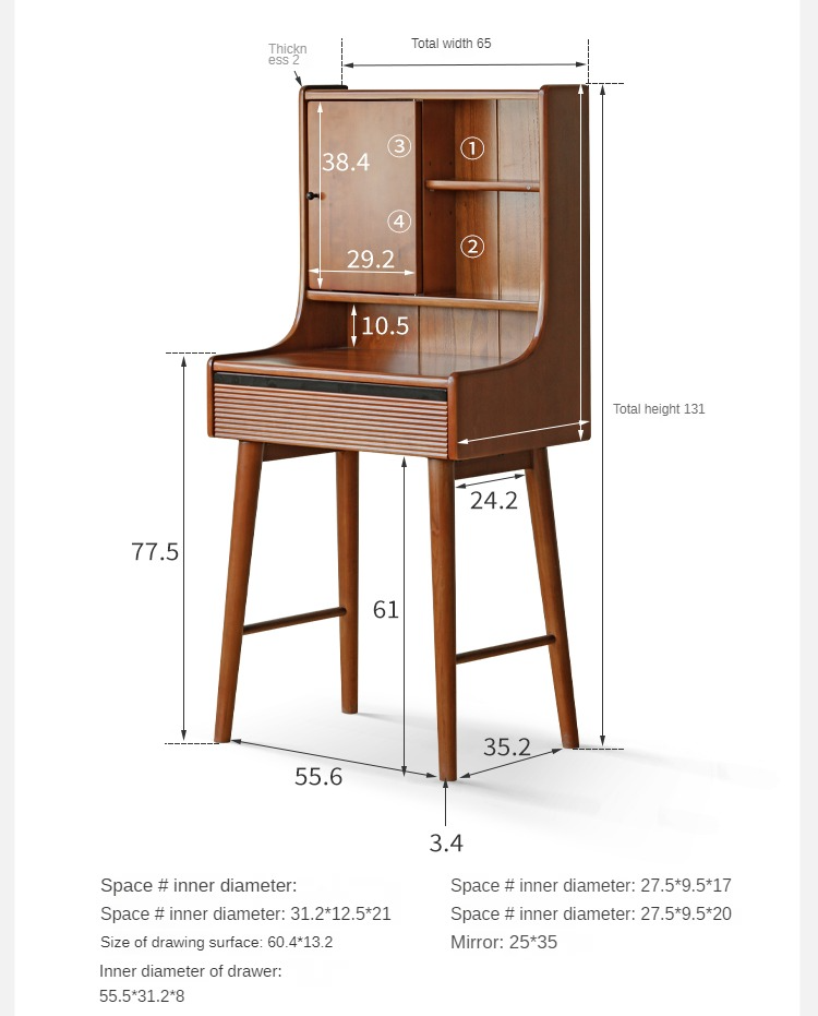 Poplar Solid Wood Retro Makeup Table.