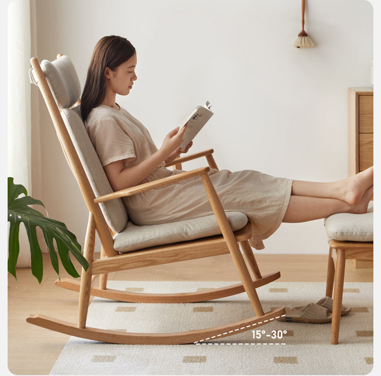 Oak Solid Wood Genuine Leather Rocking Chair :