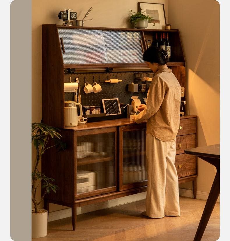 Black Walnut Solid Woof Sideboard Integrated High Cabinet Glass
