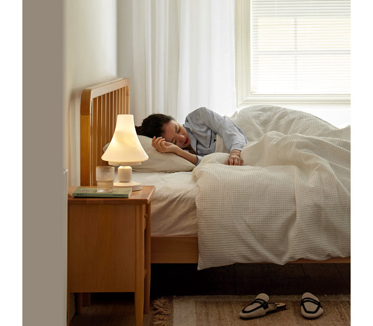 European Beech Solid Wood Bed Modern Simple