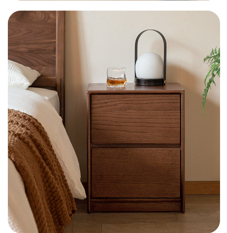Oak Solid Wood Two Drawer Nightstand.