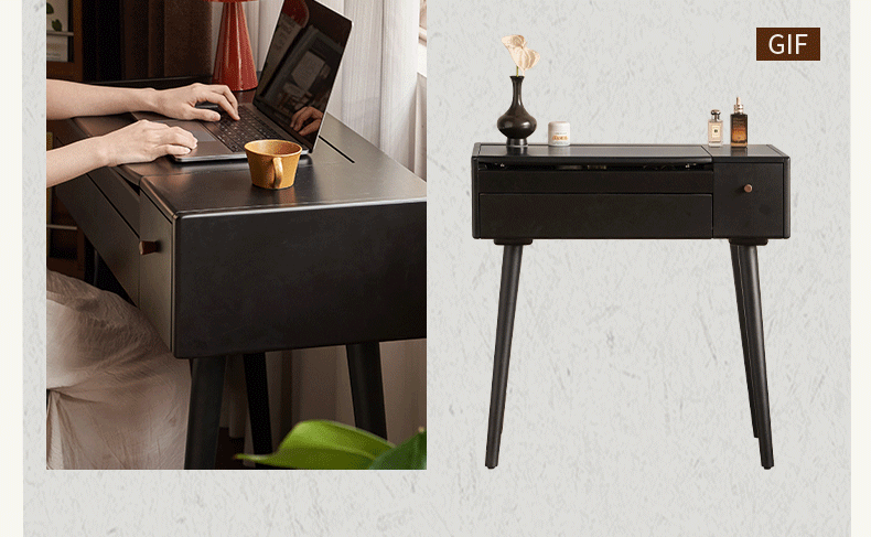 Solid RubberWood Black Vanity Table Mirror LED Touch