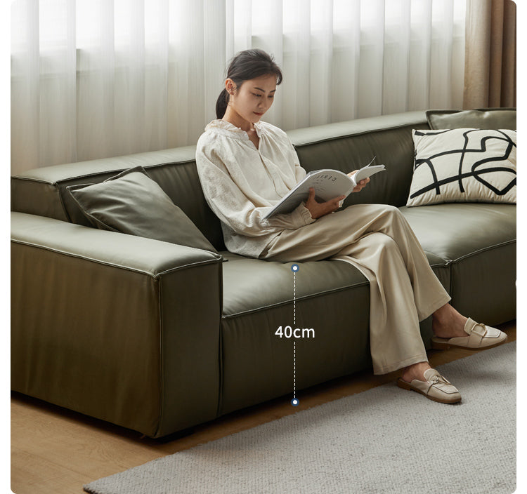 First Layer Yellow Cowhide Italian Tofu Block Sofa.