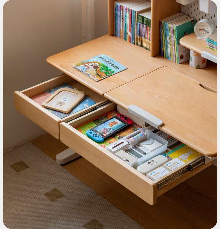 Beech Solid Wood Kids Raised and Lowered Study Table