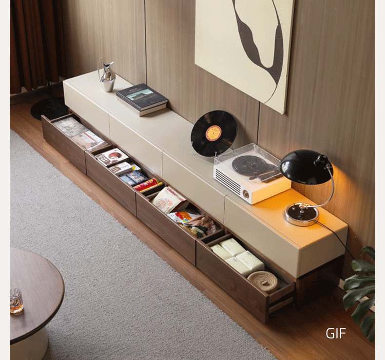 Black Walnut Solid Wood Italian Light Luxury Floor TV Cabinet.