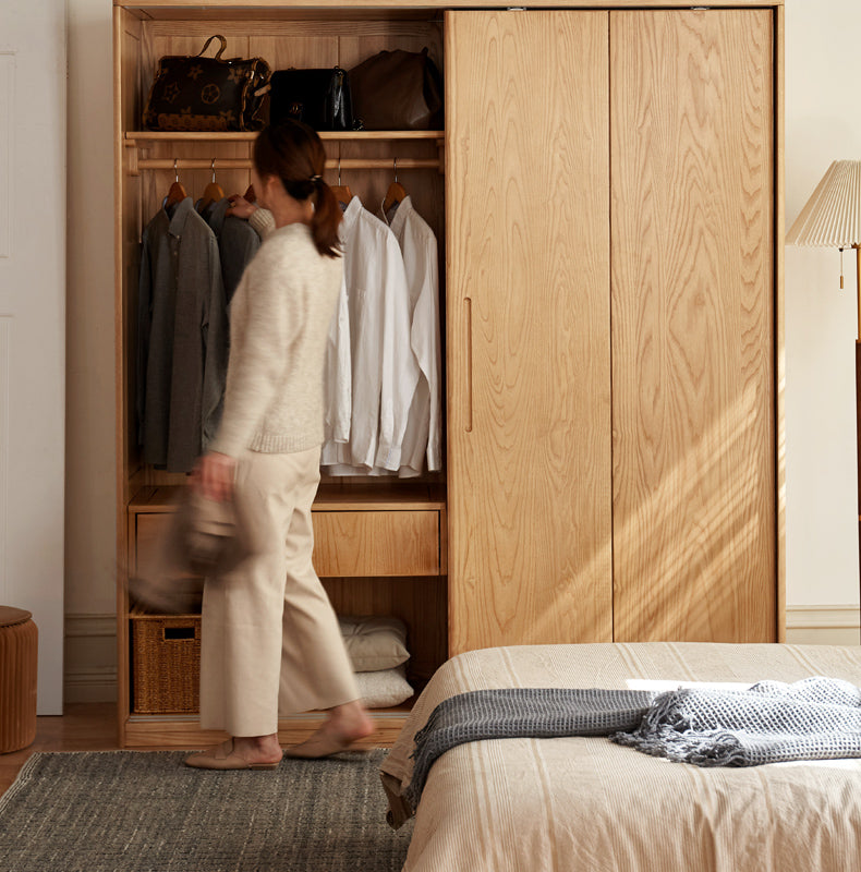 Oak, Ash Solid Wood Wardrobe Sliding Door.