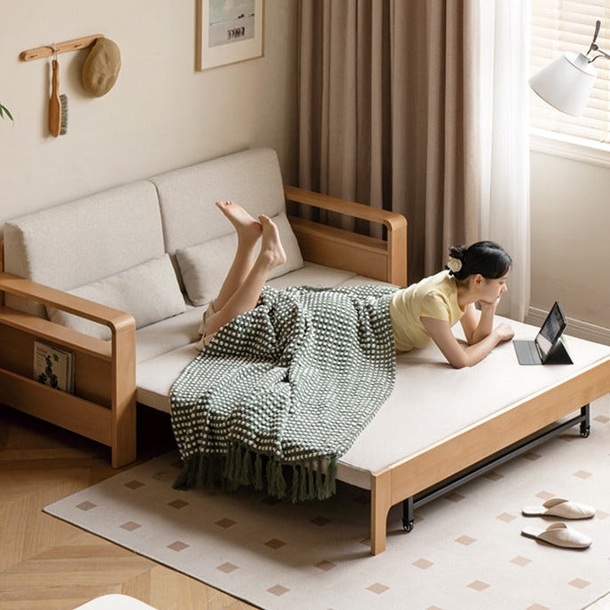 Oak Solid Wood Multi-function Sleeper Sofa.