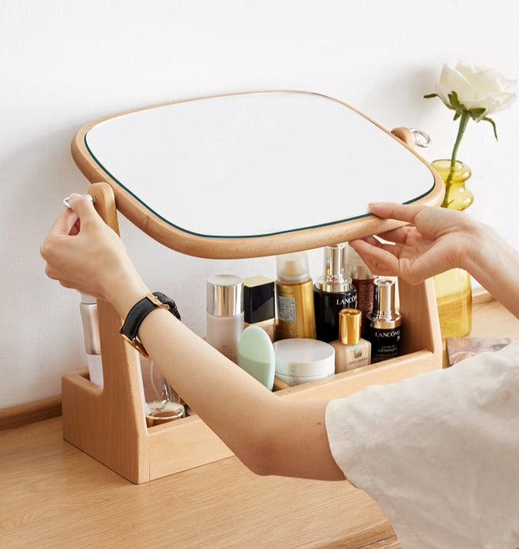 Black Walnut, Beech, Cherry Solid Wood Makeup Mirror