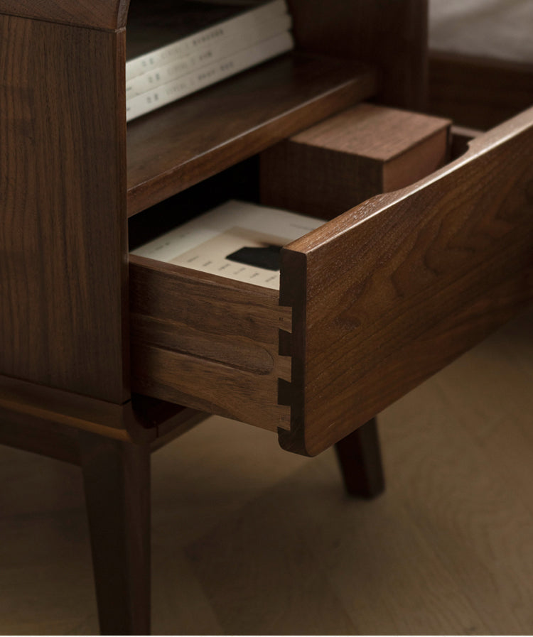 Black Walnut, Ash Solid Wood Modern Nightstand: