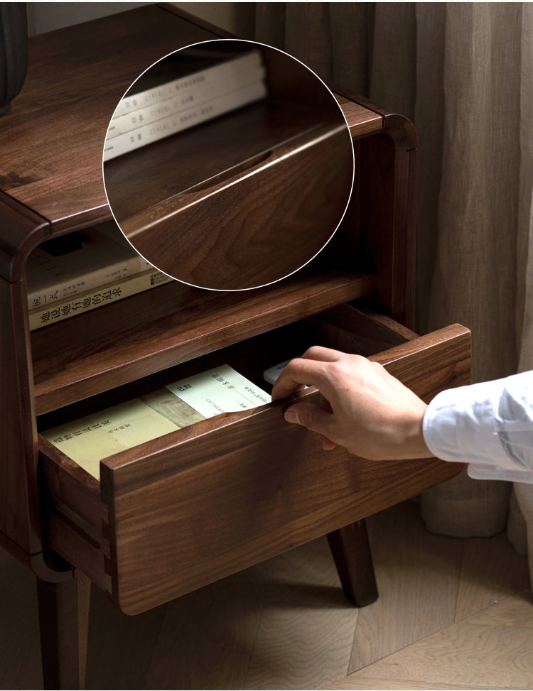 Black Walnut, Ash Solid Wood Modern Nightstand: