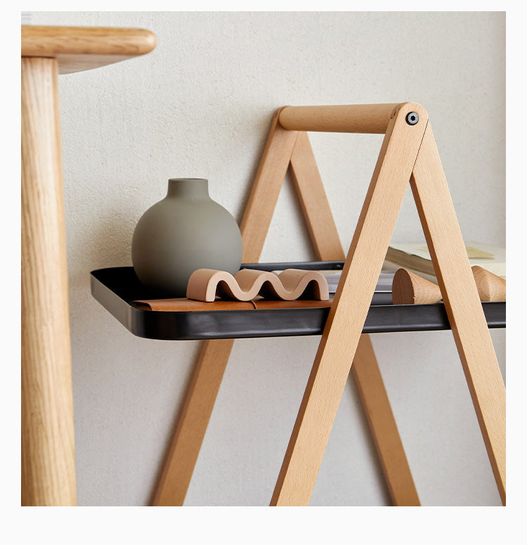 Beech Solid Wood Edge Table, Mobile Storage Rack