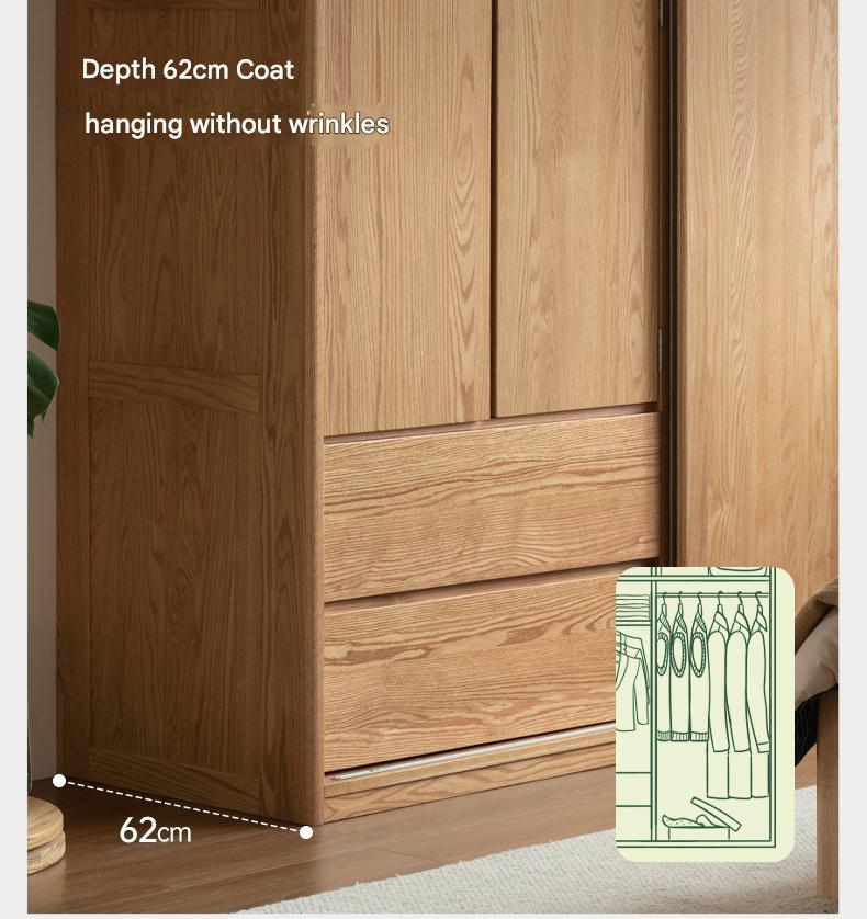 Oak Solid Wood Modern Storage Wardrobe.
