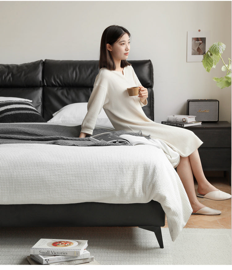 Leather Upholstered Bed with Down Filling