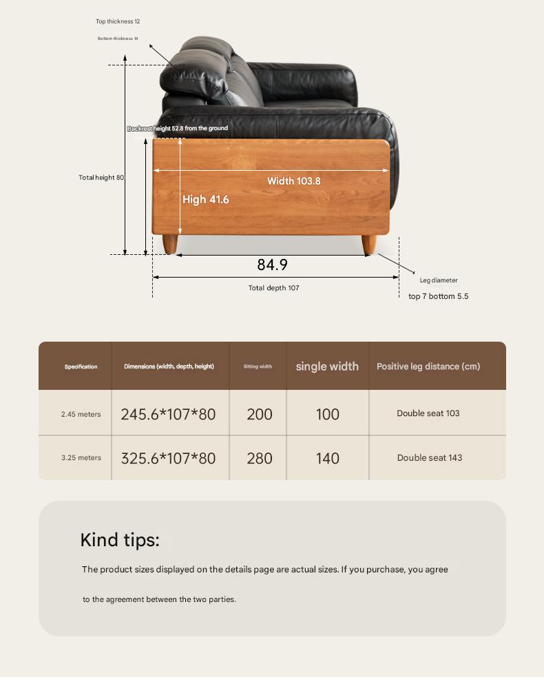Cherry Wood Solid Wood Modern Leather Sofa