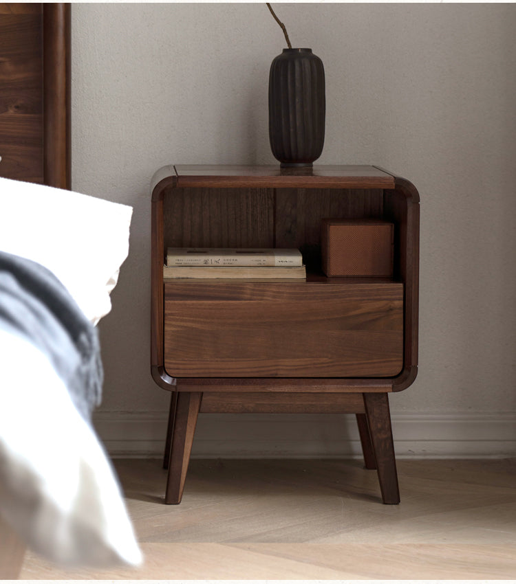Black Walnut, Ash Solid Wood Modern Nightstand: