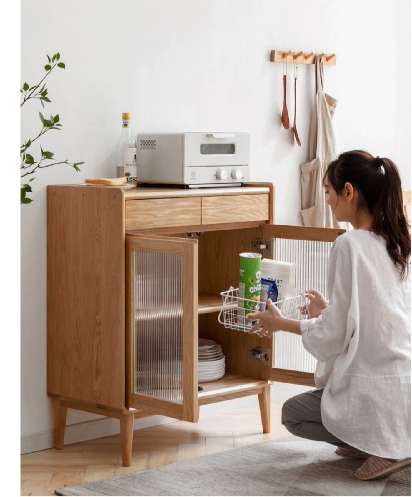 Oak Solid Wood, Solid RubberWood Nordic Modern Sideboard